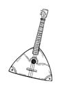 Balalaika musical instrument style hand drawn. Vector black and white doodle illustration