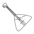 Balalaika. Musical stringed instrument line sketch. Outline black and white vector illustration