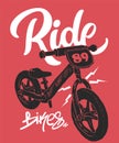 Balance bike print, t-shirt graphics, vector illustration