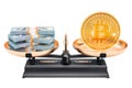 Balance concept, bitcoin and dollar. 3D rendering Royalty Free Stock Photo