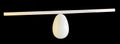 Balance concept, board on egg balance isolated on the black background, balancing on seesaw in uncertainty concept