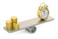 Balance concept, money and time. 3D rendering Royalty Free Stock Photo