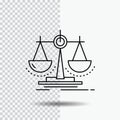 Balance, decision, justice, law, scale Line Icon on Transparent Background. Black Icon Vector Illustration