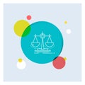 Balance, decision, justice, law, scale White Line Icon colorful Circle Background