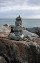 Balance and harmony, Japanese Zen stone garden background. Dark black granite stones on large symbolize concentration and Royalty Free Stock Photo