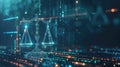 Balance scale formed by binary code highlighting AI ethics and the balance of technology and justice. AI ethics Royalty Free Stock Photo