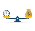 Balance scale of money and time. Icon of compare weight. Comparison of price and work. Value equity. Economy in life without debt Royalty Free Stock Photo