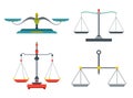 Balance scales with weight and equal pans. Device to measure mass, compare two objects, home and laboratory instrument Royalty Free Stock Photo