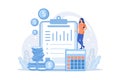 Balance sheet cartoon web icon. Accounting process, finance analyst, calculating tools.