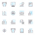 Balance sheets linear icons set. Assets, Liabilities, Equity, Cash, Accounts, Receivables, Prepaid line vector and Royalty Free Stock Photo