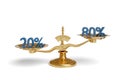 Balance showing the Pareto principle. 3d illustration Royalty Free Stock Photo