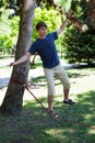 Balance on Slackline Royalty Free Stock Photo