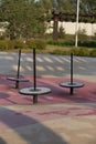 Balance spinner poles on a modern children playground . Tyufeleva Roshcha city park, Zilart !melk landscape architecture urban des