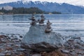 Stone piramid by Wakatipu lake, Queenstown, New zealand Royalty Free Stock Photo