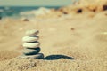 Balance of stones on the beach. Vintage tinting Royalty Free Stock Photo