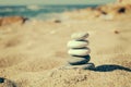 Balance of stones on the beach. Vintage tinting Royalty Free Stock Photo