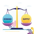 Balance of supply and demand on scales. Concept of equilibrium price, microeconomics Royalty Free Stock Photo