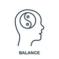 Balance, Wellness, Harmony Line Icon. Yin Yang Sign in Human Head Linear Pictogram. Meditation for Balance Outline Sign Royalty Free Stock Photo