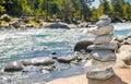 Balance and wellness retro spa concept, inspiration, zen-like and wellbeing tranquil composition. Close-up of white pebbles stack Royalty Free Stock Photo