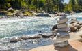 Balance and wellness retro spa concept, inspiration, zen-like and wellbeing tranquil composition. Close-up of white pebbles stack Royalty Free Stock Photo