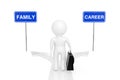 Balance Your Life Concept. Businessman Person Character on the Arrow Road Choice between Career or Family. 3d Rendering