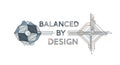 Balanced By Design concept art featuring a symmetrical layout with a faceted geometric shape and a complex circuit network Royalty Free Stock Photo