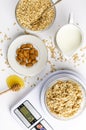 Balanced diet food menu for breakfast. Royalty Free Stock Photo