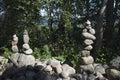 Balanced piles of stones outdoors Royalty Free Stock Photo