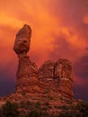 Balanced Rock in sunset with dramatic clouds in Arches National Park, Utah, USA Royalty Free Stock Photo