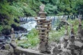 Balanced Rock Zen Stack in front of waterfall Royalty Free Stock Photo