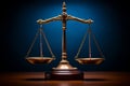 balanced scale with one weight on a blue background. symbolize justice, equality, or compensation