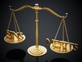Balanced scale with sins and merits on two sides. 3D illustration