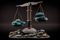 a balanced scale with two weights, one on each side Royalty Free Stock Photo