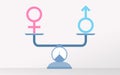 Balanced scales with male and female gender symbols