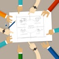 Balanced score card diagram in business measure planning drawing. discuss plan drawing hand on paper. concept of