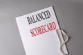 BALANCED SCORECARD text on white folder on grey background