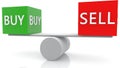 Balanced sell and buy concept in green and red colors on swings Royalty Free Stock Photo