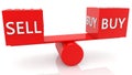 Balanced sell and buy concept in red on swings Royalty Free Stock Photo