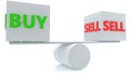 Balanced sell and buy concept in white on swings Royalty Free Stock Photo