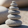 Balanced stack of smooth, porous stones, arranged vertically from largest to smallest. Each stone Royalty Free Stock Photo