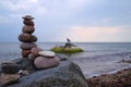 Balanced stack of stones or rocks on a beach Royalty Free Stock Photo