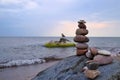 Balanced stack of stones or rocks on a beach Royalty Free Stock Photo