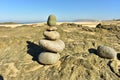 Balanced stack of zen rocks on beach in Baja, Mexico Royalty Free Stock Photo