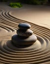 Balanced stones on a sand garden with circular patterns Royalty Free Stock Photo