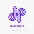 Balanced traffic, roads with arrows thin line icon. Element of smart city. Modern vector illustration, logo for road construction Royalty Free Stock Photo