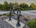 `Balancing Act`, a bronze sculpture from the Randolph Rose Collection purchased for this traffic circle by the City of Colleyville