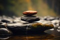 Balancing act, Zens touch in a solitary basalt stone Royalty Free Stock Photo