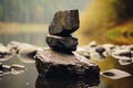 Balancing act, Zens touch in a solitary basalt stone Royalty Free Stock Photo