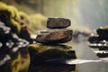 Balancing act, Zens touch in a solitary basalt stone Royalty Free Stock Photo