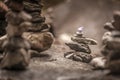 Balancing cairns in the forest Royalty Free Stock Photo